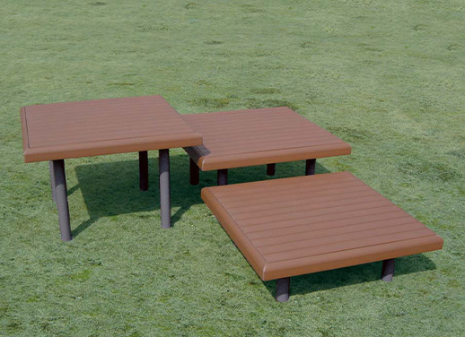 屋外公共パブリック用の人工木材ベンチ、大型フラットベンチ・テーブル、公園など広い屋外に最適