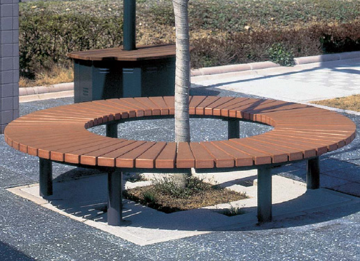 屋外公共パブリック用の人工木材ベンチ、サークルベンチ、駅前、公園の樹木周りに最適