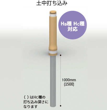 打ち込み深さ1000mm(1500mm)です。打ち込み機による施工が可能です。