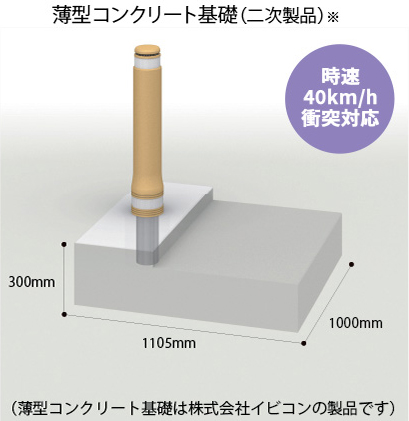 深さ300mmの浅い埋め込み対応が可能な基礎です。歩道幅員が広く地下埋設物が多い場所への設置に最適です。