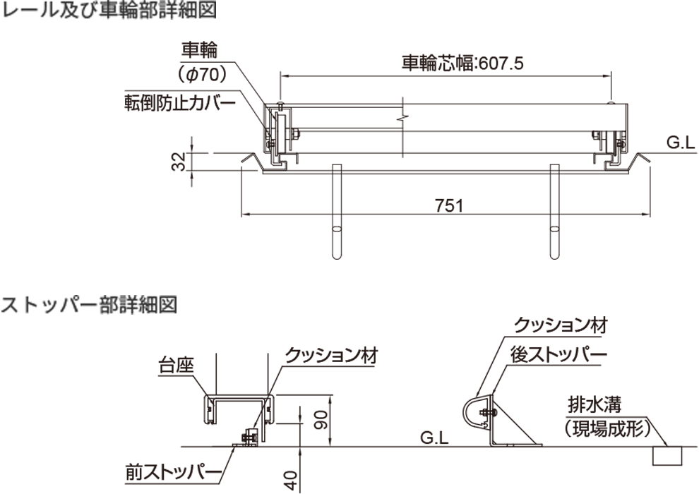 レール及び車輪部詳細図