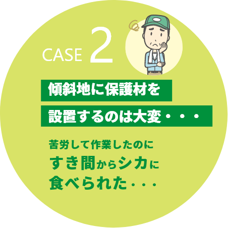 傾斜地に保護材を設置するのは大変・・・苦労して作業したのにすき間からシカに食べられた・・・